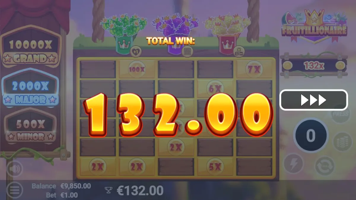 Tampilan visual slot Fruitillionaire dengan karakter buah yang marah dan harta karun